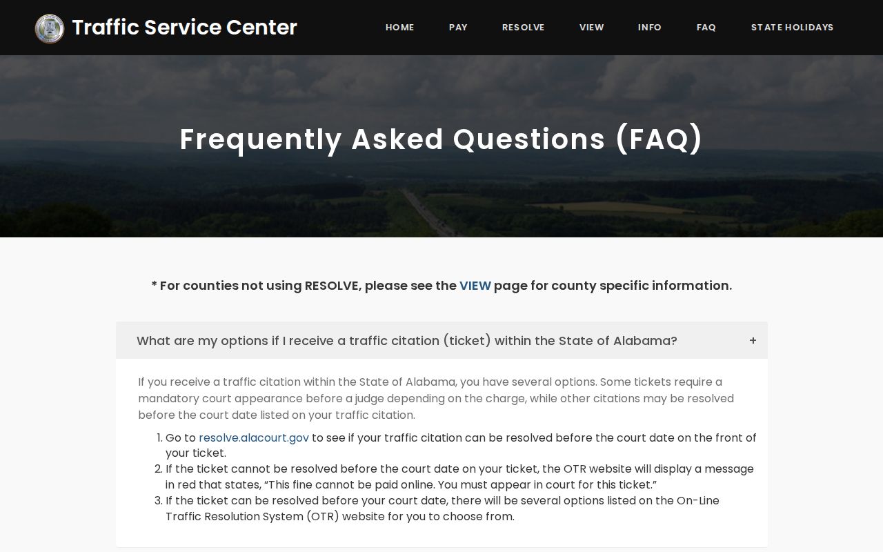 Official Alabama traffic information and contact navigation for a Sumter County FTA inquiry