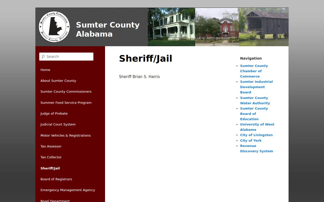 Official Sumter County Sheriff and Jail page without a public warrant roster